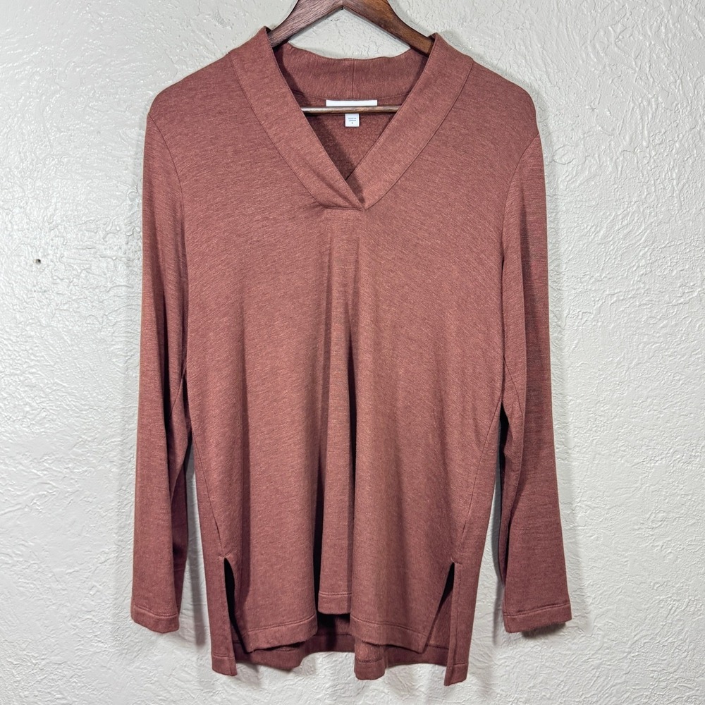 J Jill PureJill Tranquility Fleece Top Sm Jersey Knit Travel Tunic Art Lagenlook